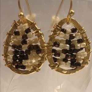 Beaded drop gold earrings- hand crafted
